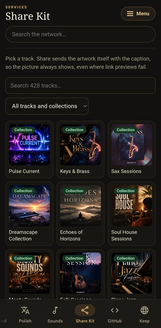 Monty Control Share Kit: track and collection artwork ready to share